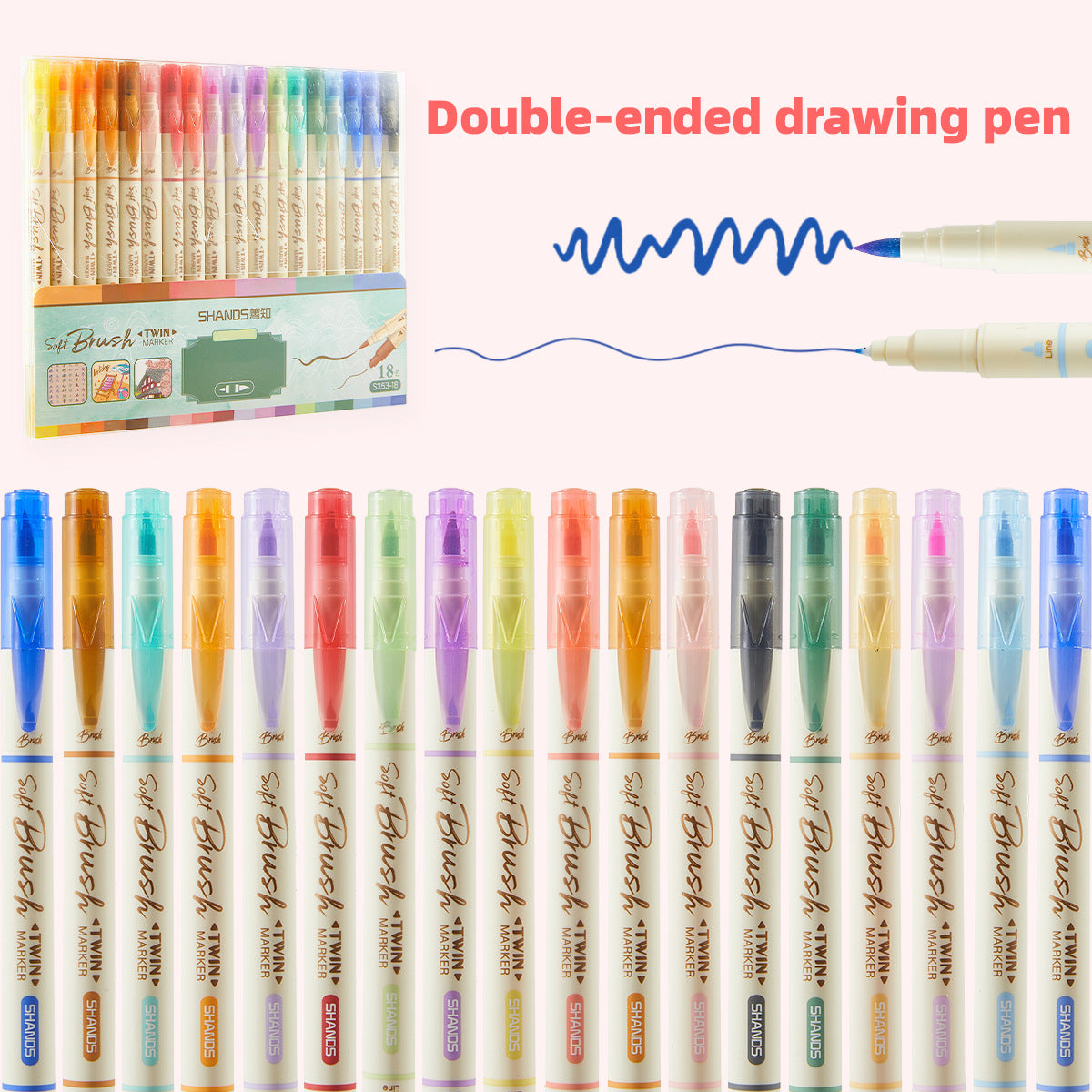 Dual-Tip Brush & Liner Pens — 18 Vintage Shades