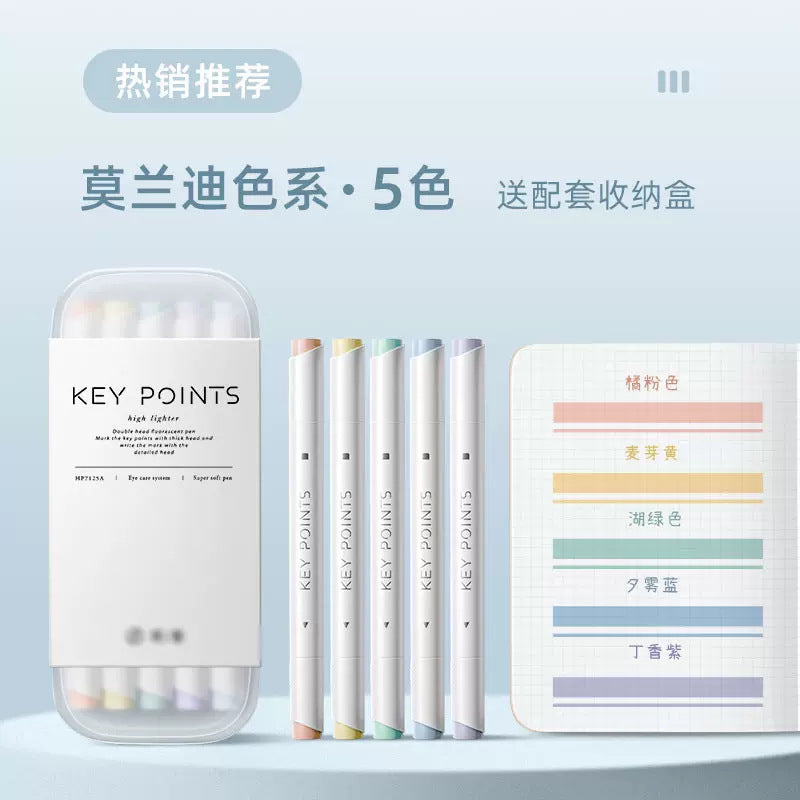 Morandi & Macaron Dual-Tip Highlighters (with Tabs)