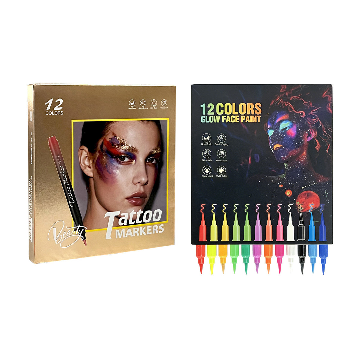 UV Face & Body Paint Pens (12 Colors)