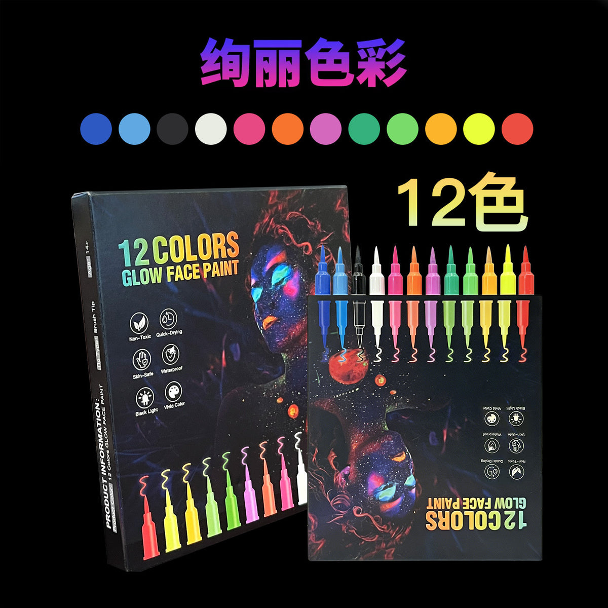 UV Face & Body Paint Pens (12 Colors)