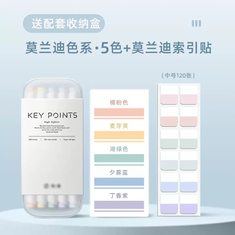Morandi & Macaron Dual-Tip Highlighters (with Tabs)