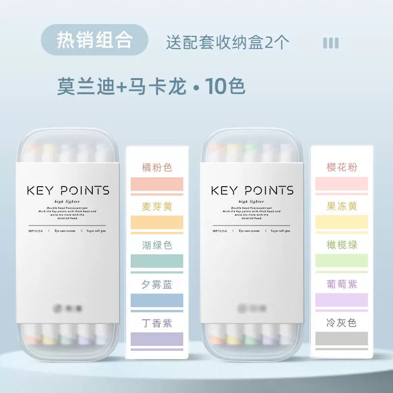Morandi & Macaron Dual-Tip Highlighters (with Tabs)